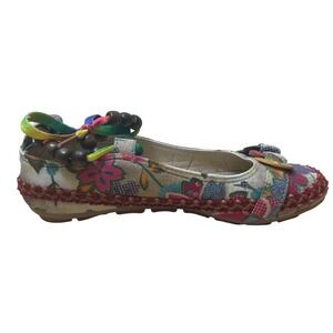 Xiruy Bohemian Floral Ballet Flats Women's Size 39 Wooden Bead Ankle Strap